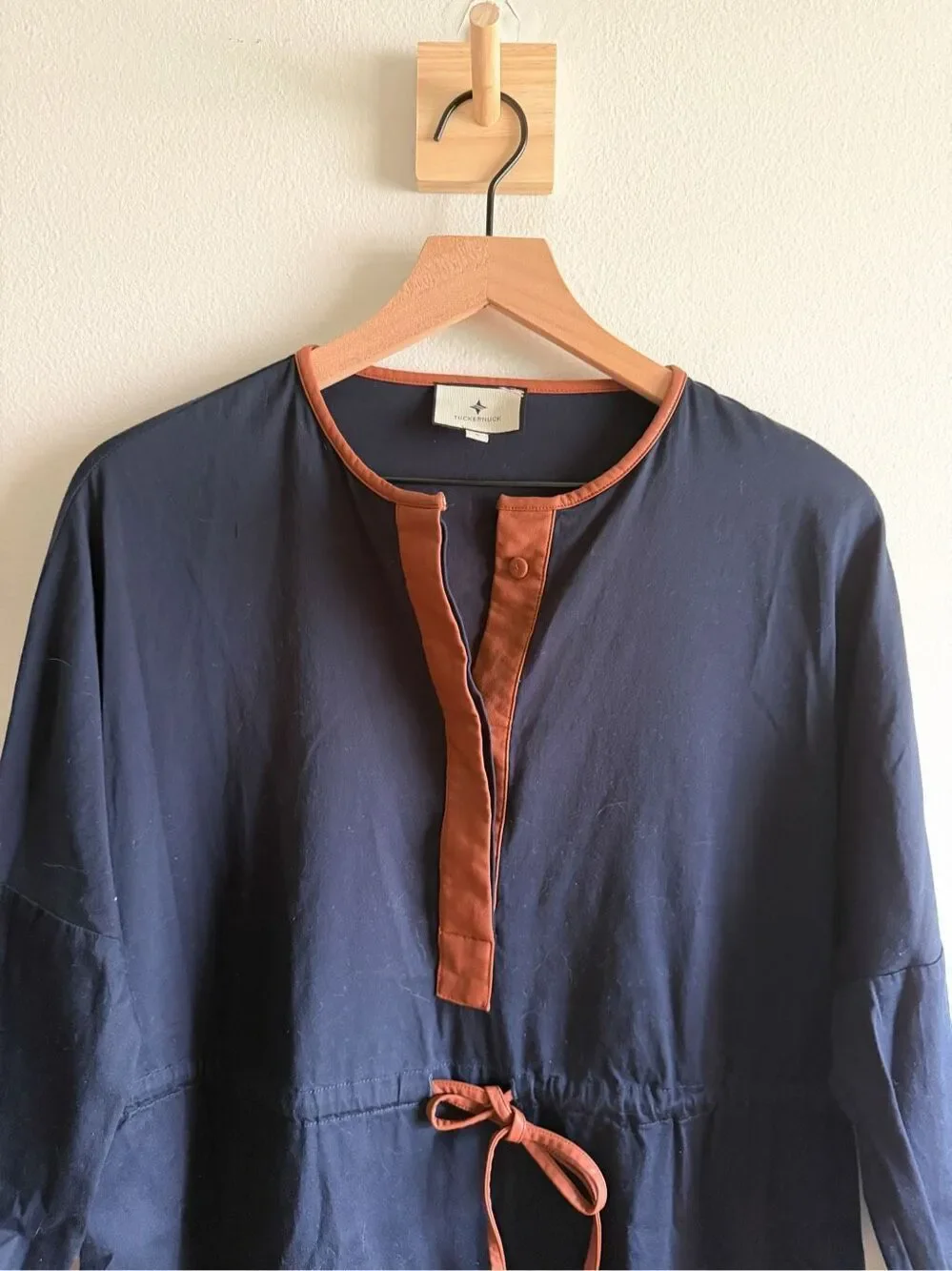 Tuckernuck Lucy Navy Leather Tiered Long Sleeve Mini Dress Size S